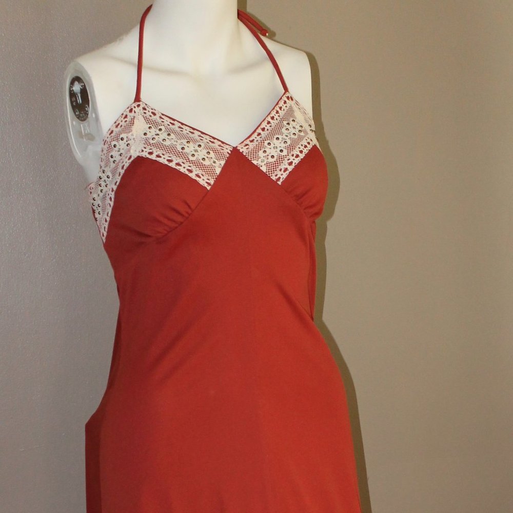 Maxi Halter Vintage Terra Cotta Dress